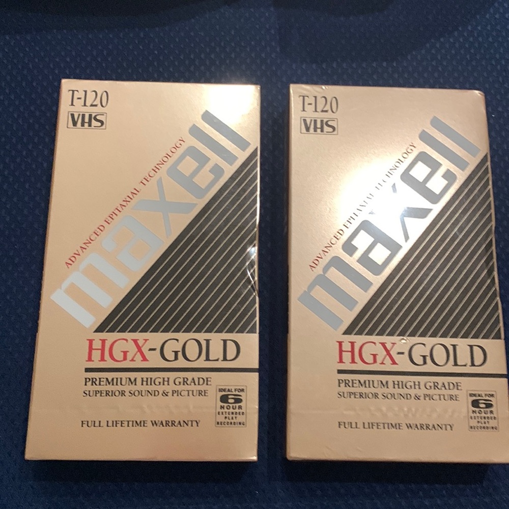Lot of 2 sealed maxell t-120 vhs hgx-gold high grade video tape for recording